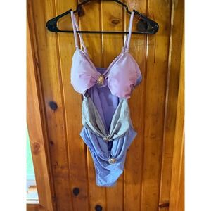 One Piece Swimsuit‎ Cut Out Detail Embellished Accents Purple size XL